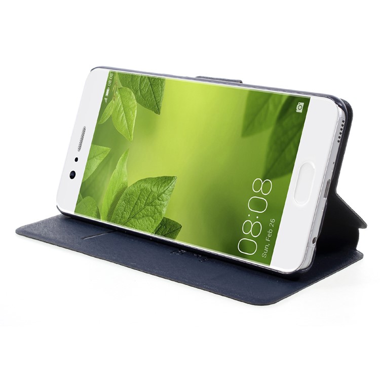 Silk Texture Stand Card Slot Leather Mobile Shell for Huawei P10 - Dark Blue-4