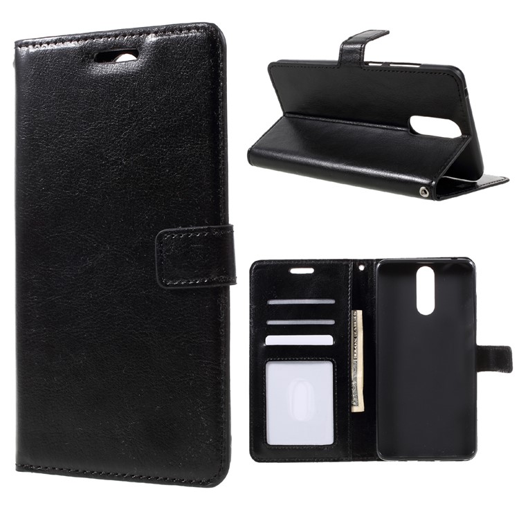 Crazy Horse Texture Leather Wallet Stand Case Cover for Huawei Mate 9 Pro/Mate 9 Porsche Design - Black-1