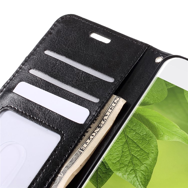 Crazy Horse ID/Credit Card Slots Leather Cellphone Case with Lanyard for Huawei P10 - Black-10