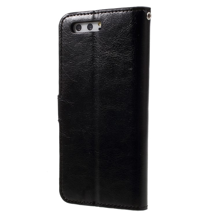 Crazy Horse ID/Credit Card Slots Leather Cellphone Case with Lanyard for Huawei P10 - Black-3