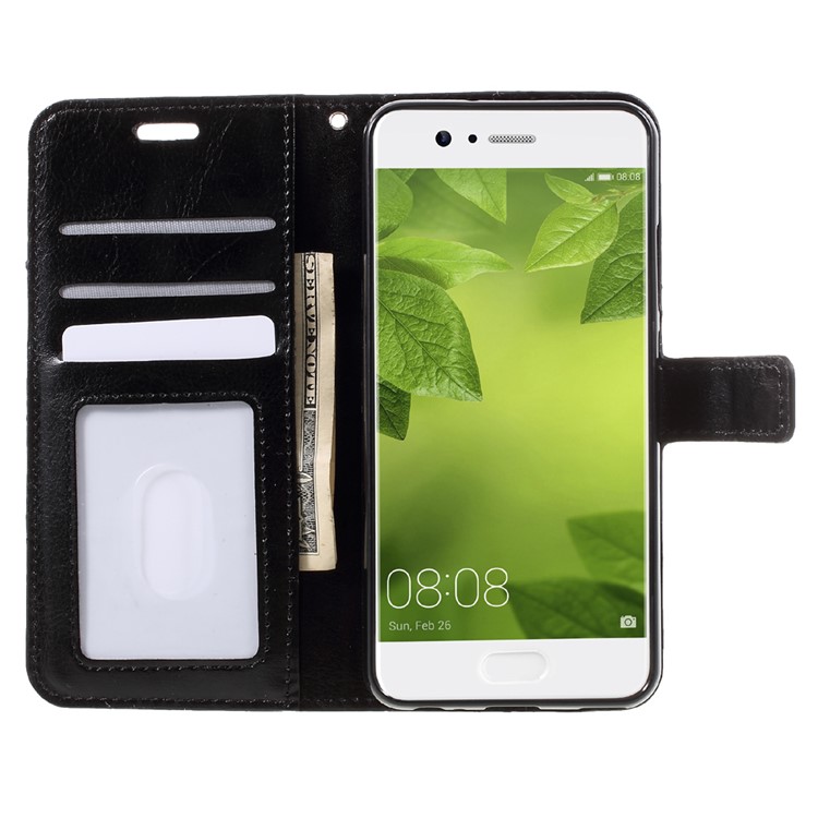 Crazy Horse ID/Credit Card Slots Leather Cellphone Case with Lanyard for Huawei P10 - Black-6