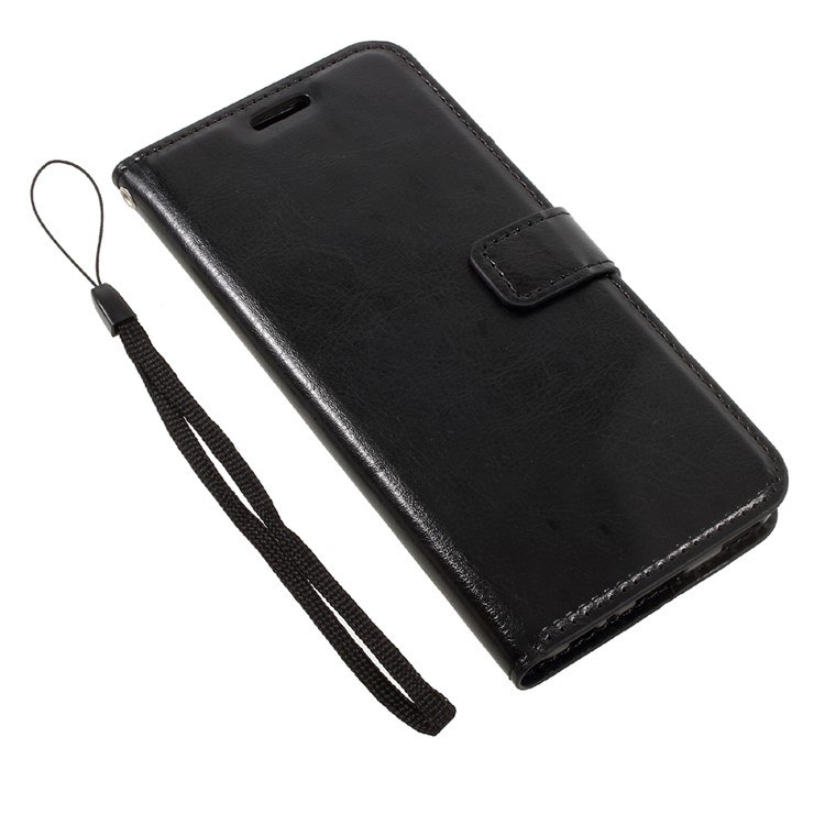 Crazy Horse ID/Credit Card Slots Leather Cellphone Case with Lanyard for Huawei P10 - Black-7