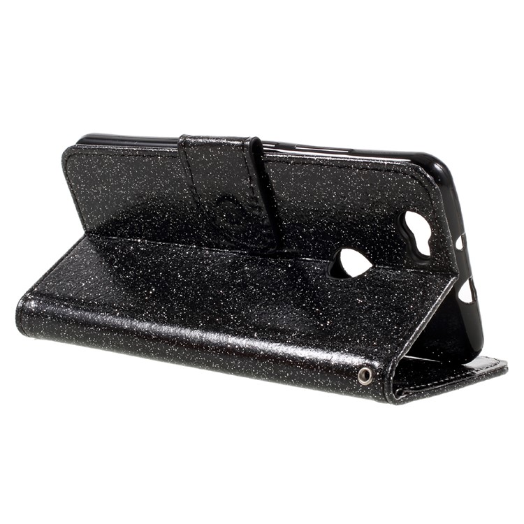 Glittery Smooth Leather Wallet Smartphone Case for Huawei Nova - Black-5