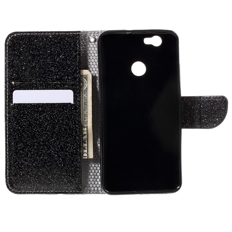 Glittery Smooth Leather Wallet Smartphone Case for Huawei Nova - Black-6
