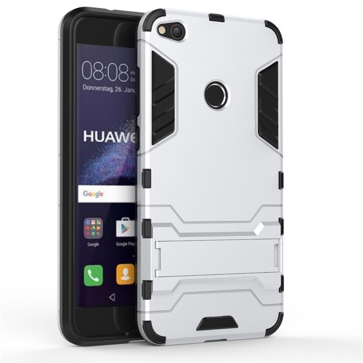 Plastic + TPU Hybrid Case with Kickstand for Huawei P8 Lite (2017)/Honor 8 Lite - Silver-2
