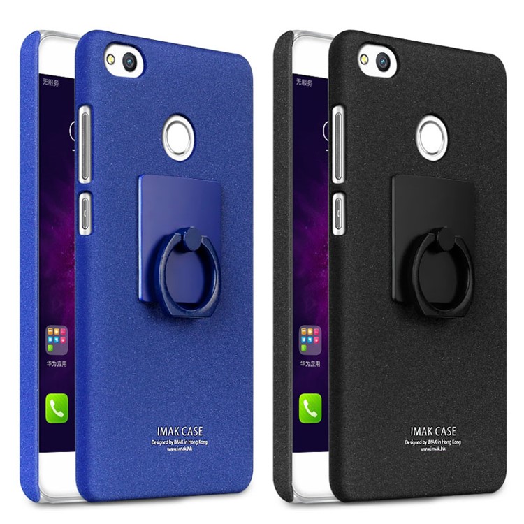 IMAK Cowboy Shell Matte PC Hard Case Cover with Ring Stand for Huawei P8 Lite (2017) / Honor 8 Lite - Black-8