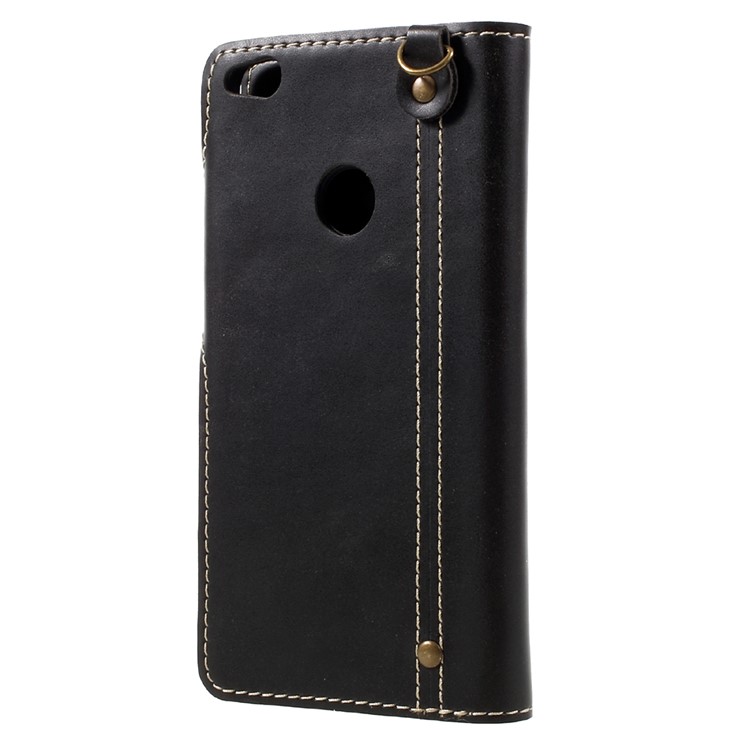 Button Closure Wallet PU Leather Case with Lanyard for Huawei P8 Lite (2017) / Honor 8 Lite - Black-2
