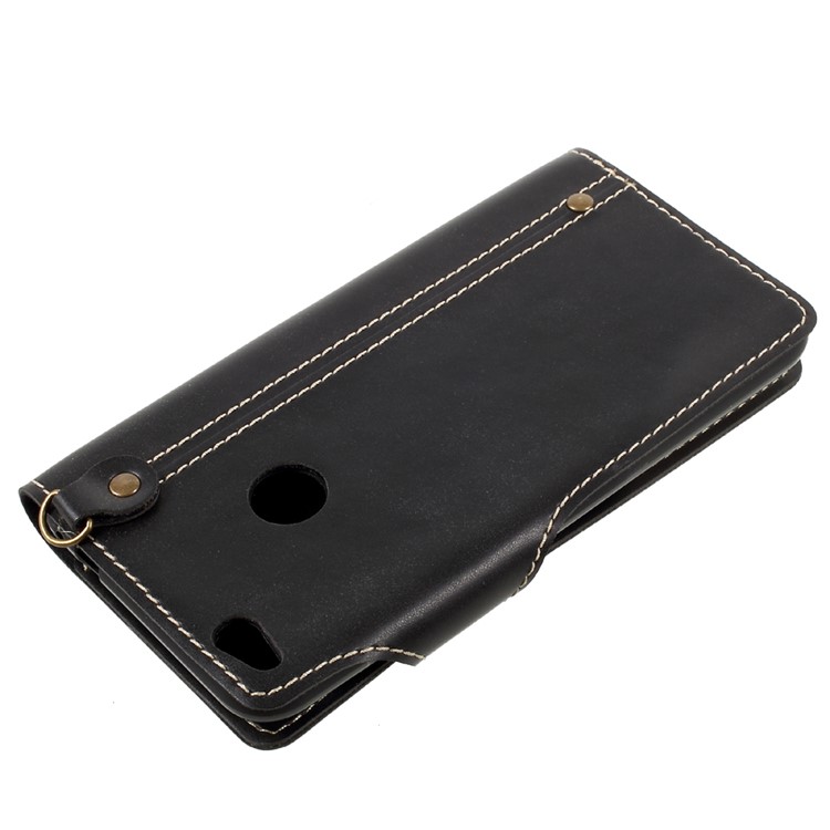 Button Closure Wallet PU Leather Case with Lanyard for Huawei P8 Lite (2017) / Honor 8 Lite - Black-4