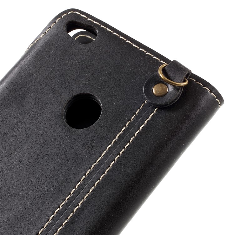 Button Closure Wallet PU Leather Case with Lanyard for Huawei P8 Lite (2017) / Honor 8 Lite - Black-7