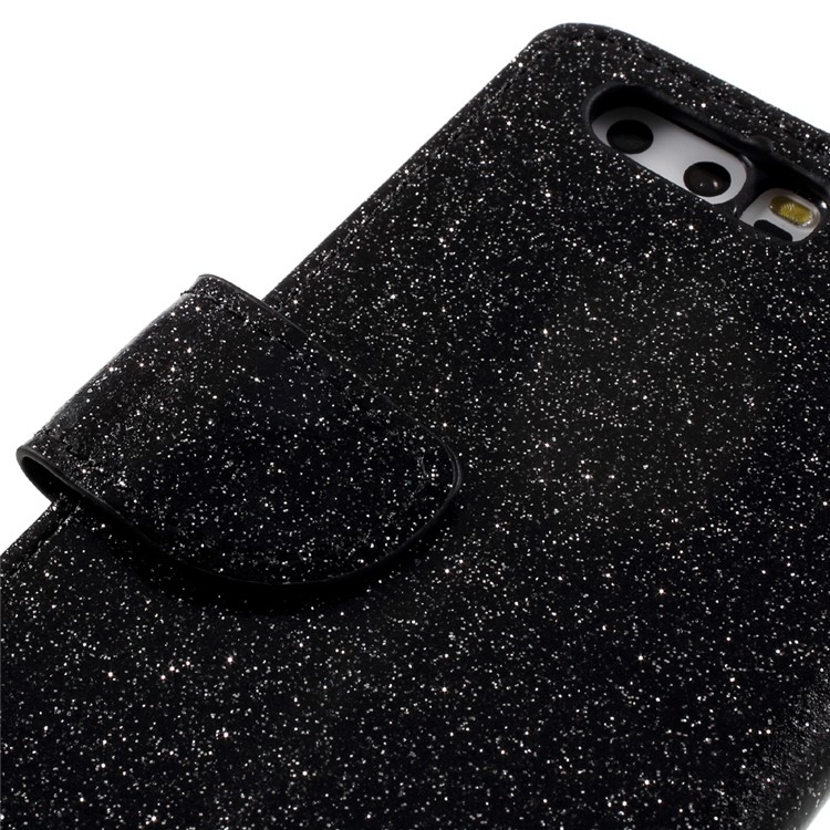 Flash Powder Leather Wallet Cell Phone Case for Huawei P10 - Black-10