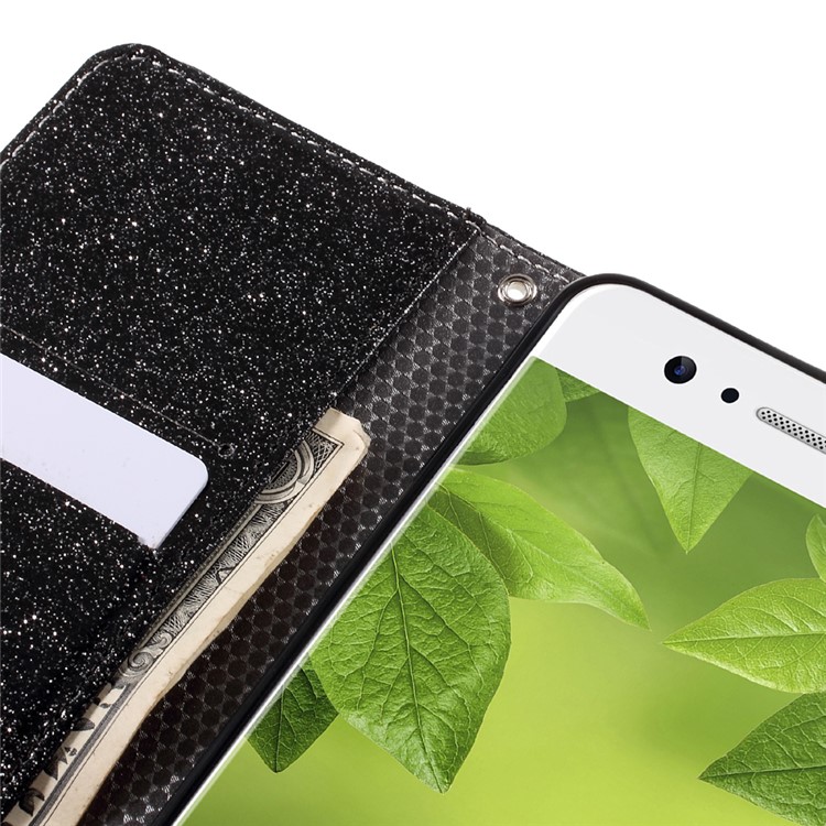 Flash Powder Leather Wallet Cell Phone Case for Huawei P10 - Black-11