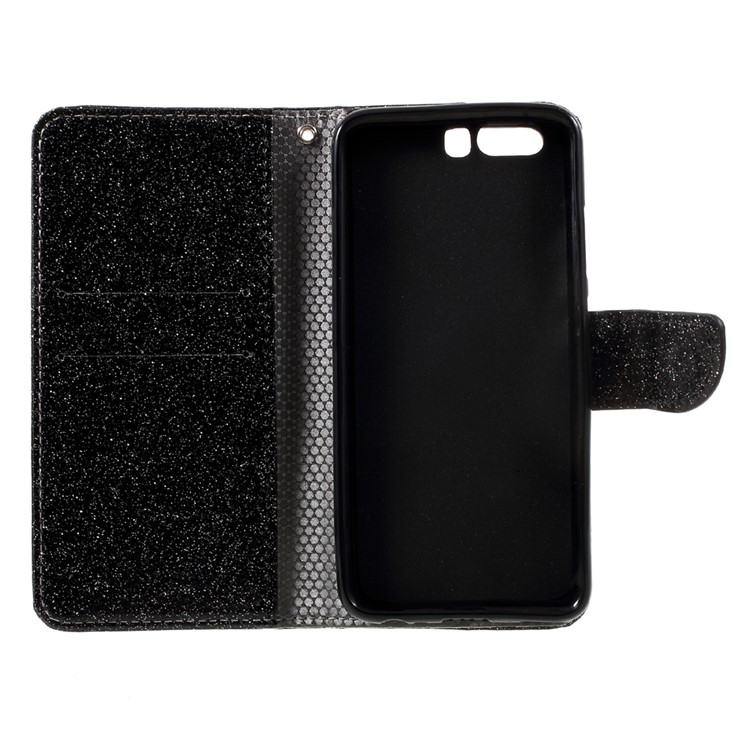 Flash Powder Leather Wallet Cell Phone Case for Huawei P10 - Black-12