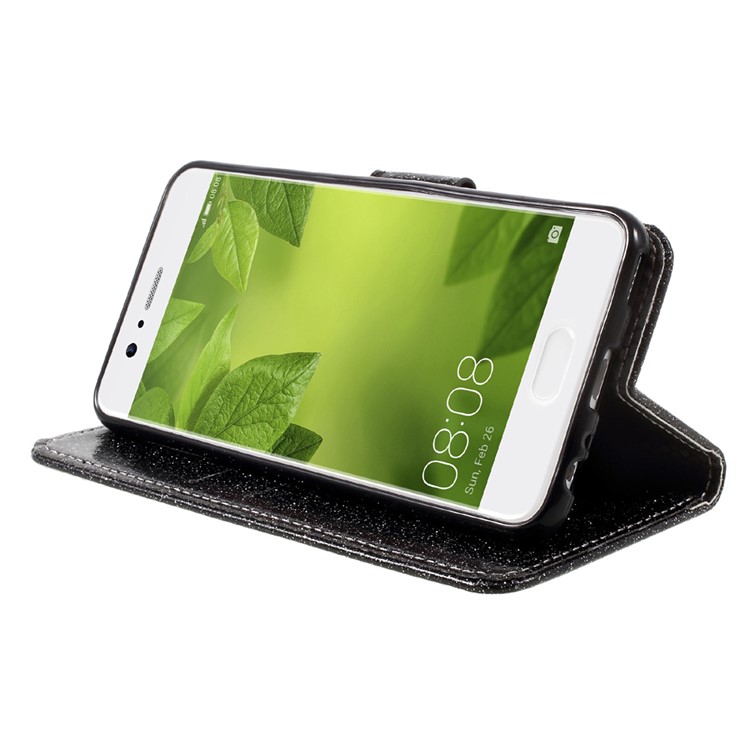 Flash Powder Leather Wallet Cell Phone Case for Huawei P10 - Black-4