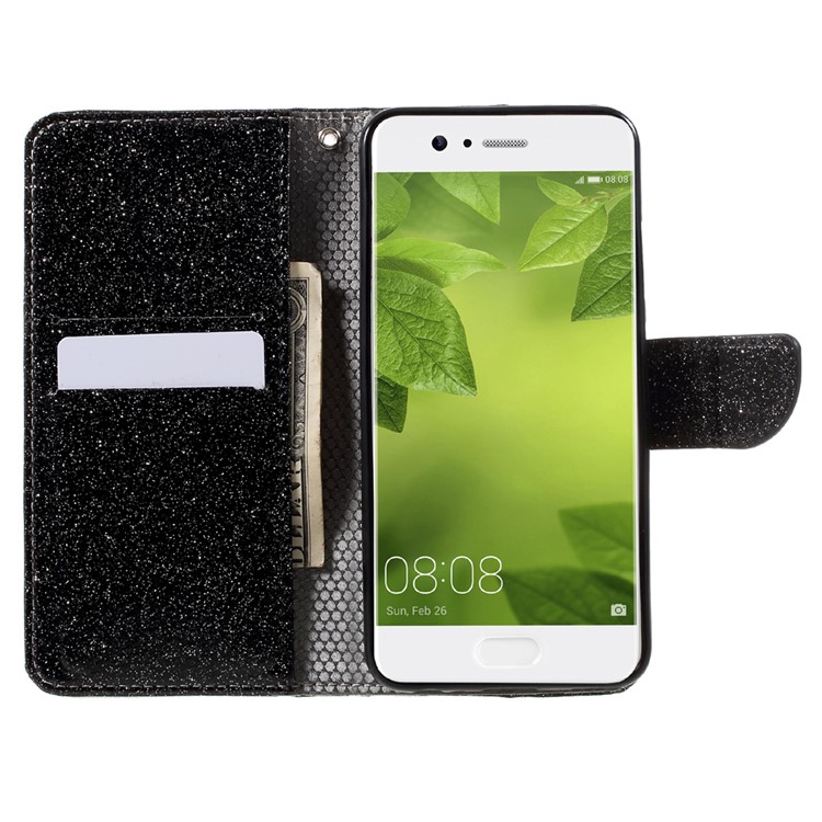 Flash Powder Leather Wallet Cell Phone Case for Huawei P10 - Black-6