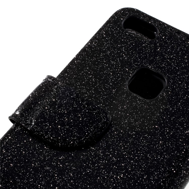 Glittery Smooth Wallet Leather Stand Flip Cell Phone Case for Huawei P10 Lite - Black-10