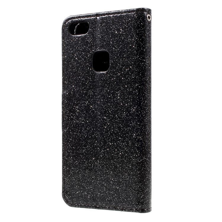 Glittery Smooth Wallet Leather Stand Flip Cell Phone Case for Huawei P10 Lite - Black-2