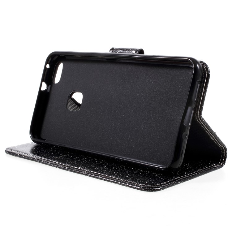 Glittery Smooth Wallet Leather Stand Flip Cell Phone Case for Huawei P10 Lite - Black-4