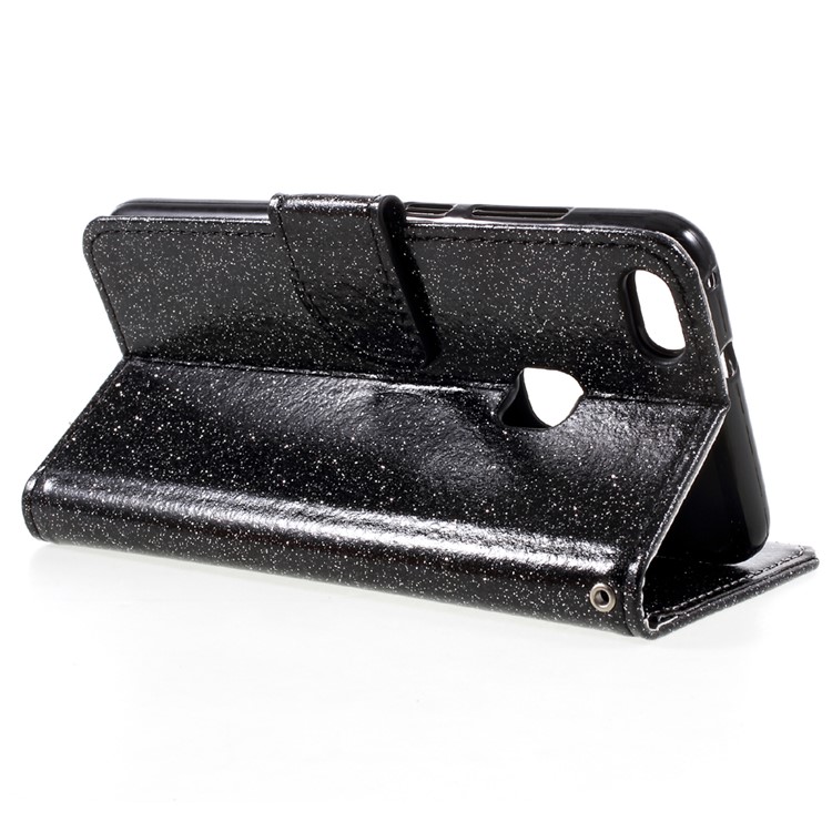 Glittery Smooth Wallet Leather Stand Flip Cell Phone Case for Huawei P10 Lite - Black-5