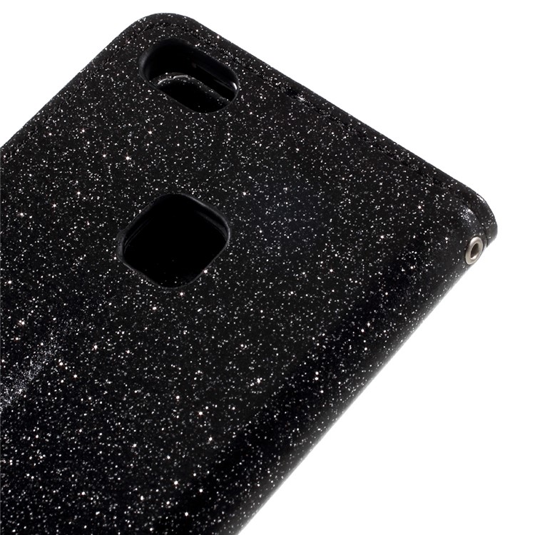 Glittery Smooth Wallet Leather Stand Flip Cell Phone Case for Huawei P10 Lite - Black-8