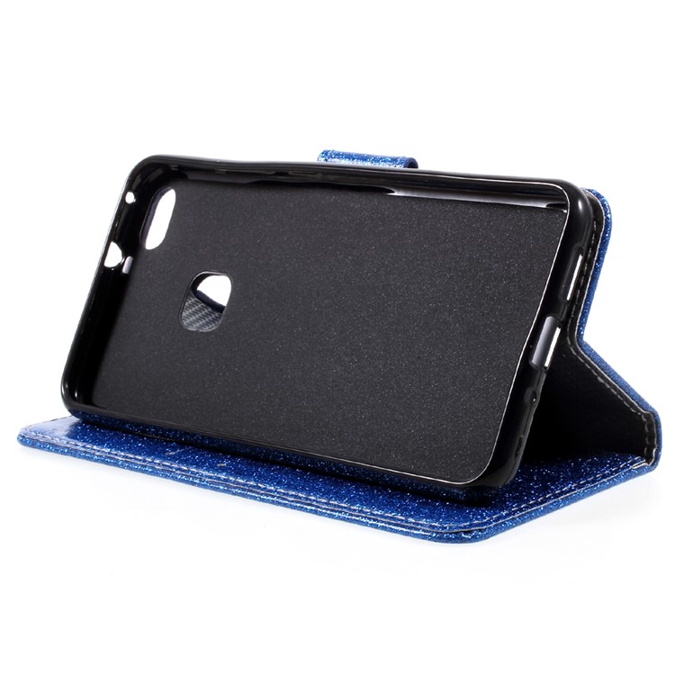 Glittery Smooth Wallet Leather Stand Flip Protective Cell Phone Cover for Huawei P10 Lite - Blue-4