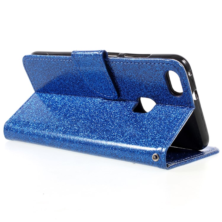 Glittery Smooth Wallet Leather Stand Flip Protective Cell Phone Cover for Huawei P10 Lite - Blue-5