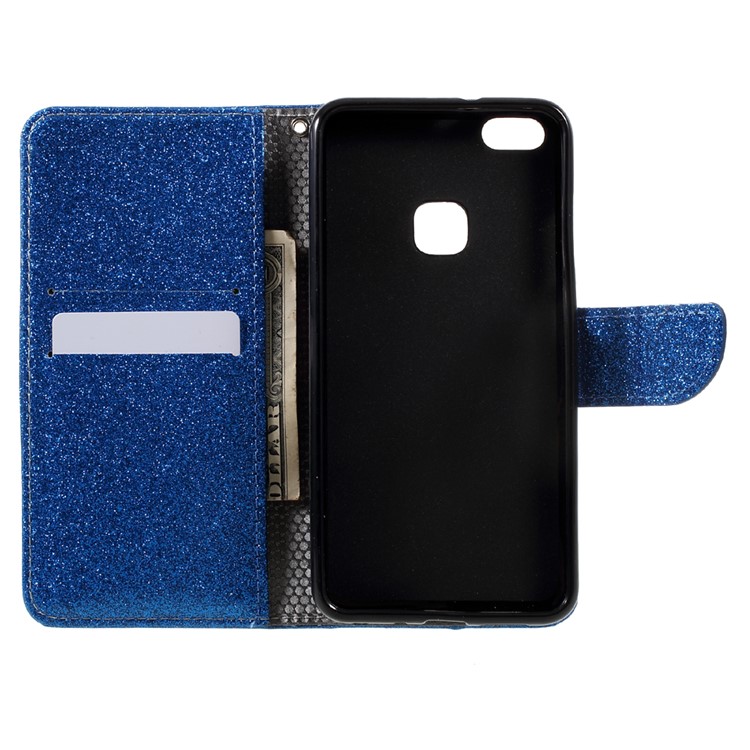 Glittery Smooth Wallet Leather Stand Flip Protective Cell Phone Cover for Huawei P10 Lite - Blue-6