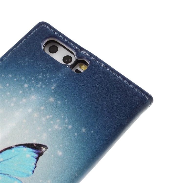 Patterned Leather Stand Card Slots Cover for Huawei P10 - Shiny Blue Butterfly-10