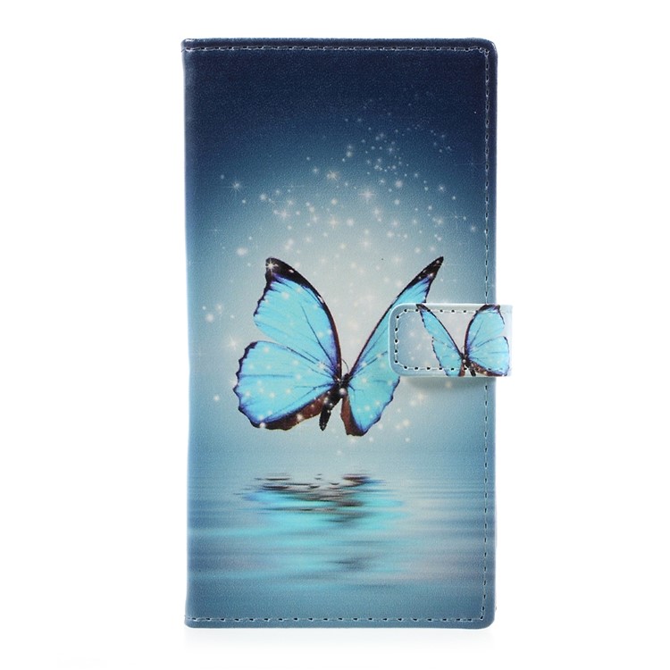Patterned Leather Stand Card Slots Cover for Huawei P10 - Shiny Blue Butterfly-3