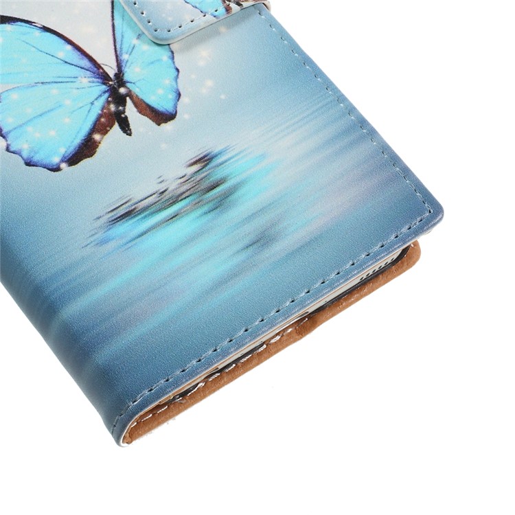Patterned Leather Stand Card Slots Cover for Huawei P10 - Shiny Blue Butterfly-9
