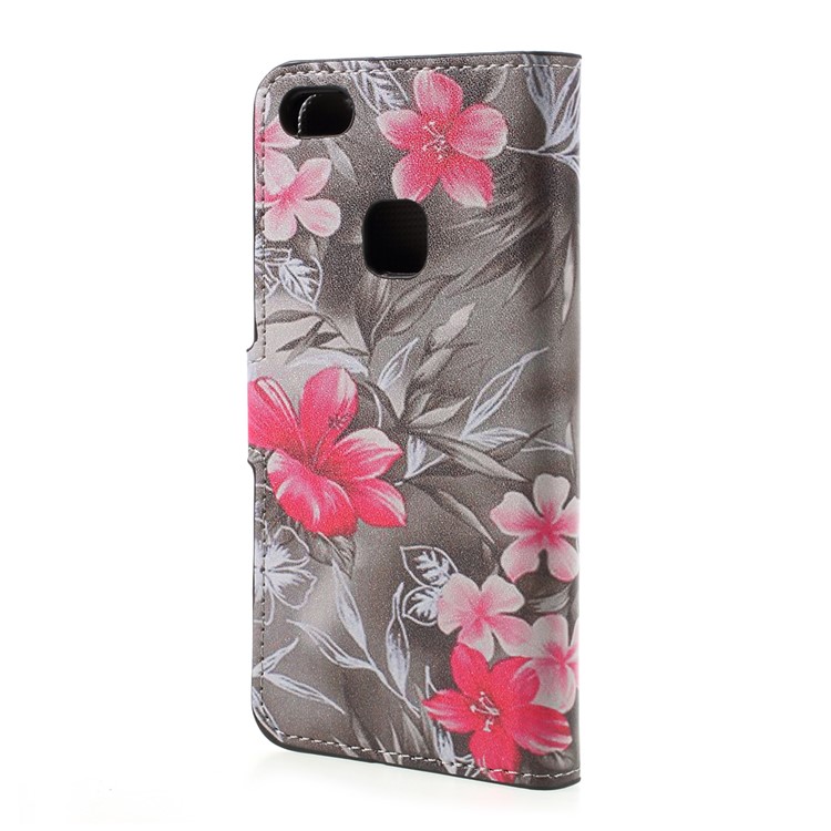 Patterned Leather Wallet Stand Mobile Phone Case for Huawei P10 Lite - Red Blooming Flowers-2