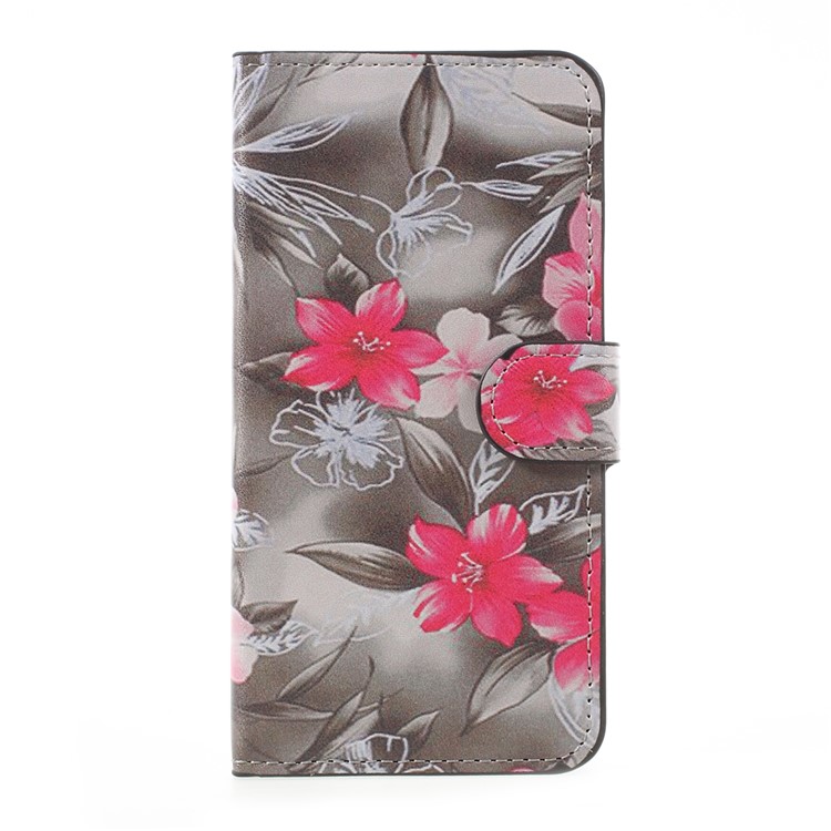 Patterned Leather Wallet Stand Mobile Phone Case for Huawei P10 Lite - Red Blooming Flowers-3