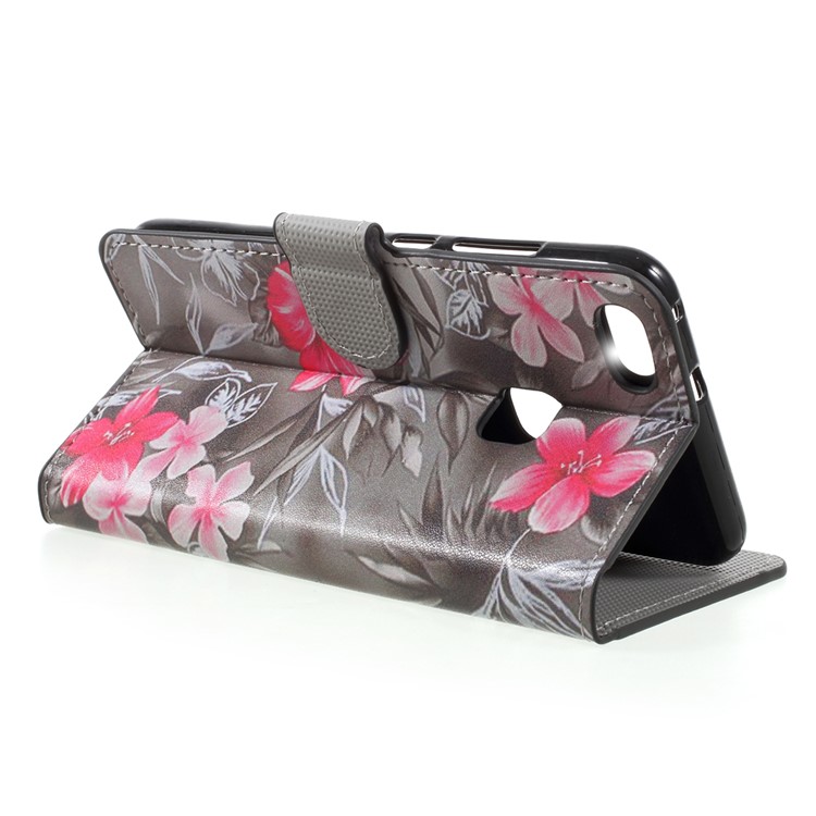 Patterned Leather Wallet Stand Mobile Phone Case for Huawei P10 Lite - Red Blooming Flowers-5