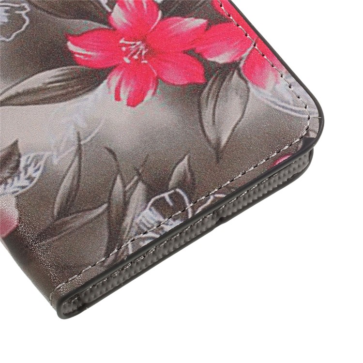 Patterned Leather Wallet Stand Mobile Phone Case for Huawei P10 Lite - Red Blooming Flowers-7