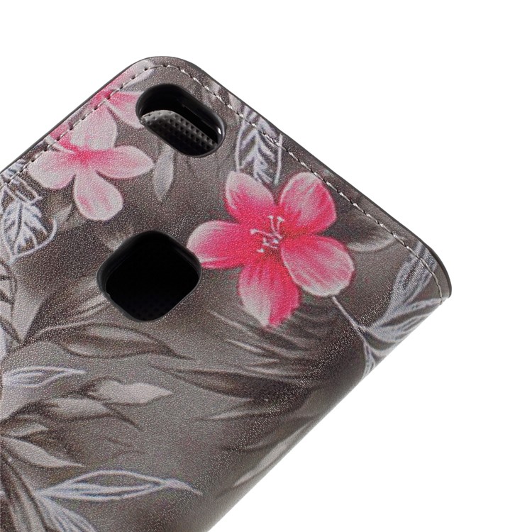 Patterned Leather Wallet Stand Mobile Phone Case for Huawei P10 Lite - Red Blooming Flowers-8