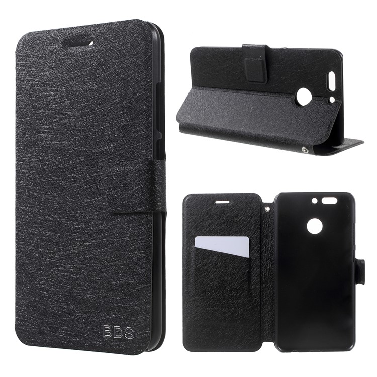Silk Texture Leather Folio Flip Cover for Huawei Honor 8 Pro / Honor V9 - Black-1