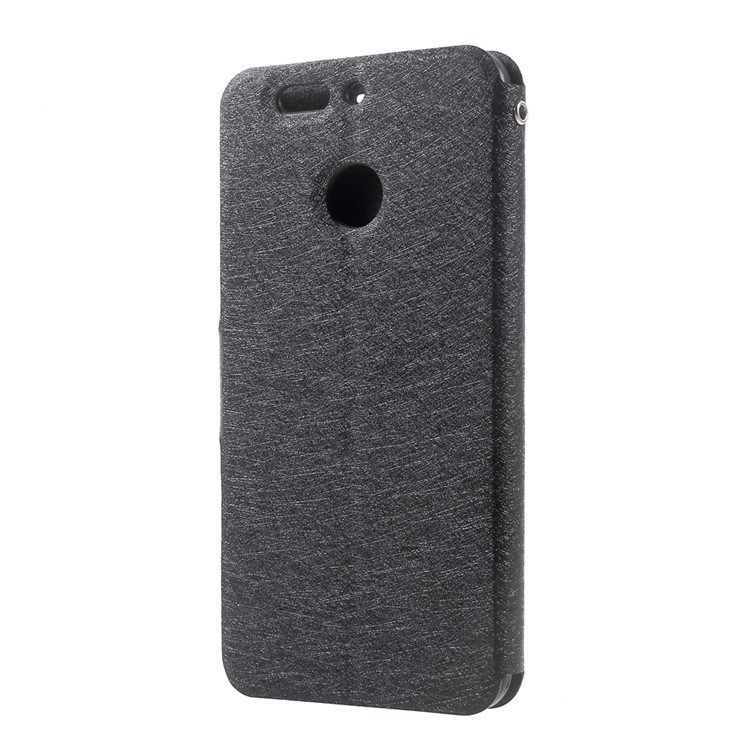 Silk Texture Leather Folio Flip Cover for Huawei Honor 8 Pro / Honor V9 - Black-3