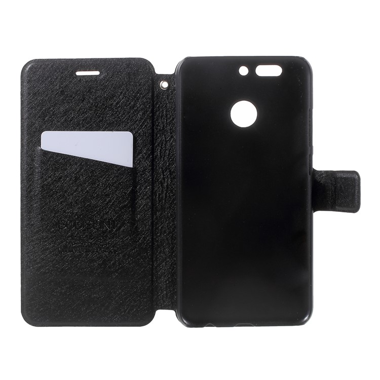 Silk Texture Leather Folio Flip Cover for Huawei Honor 8 Pro / Honor V9 - Black-5