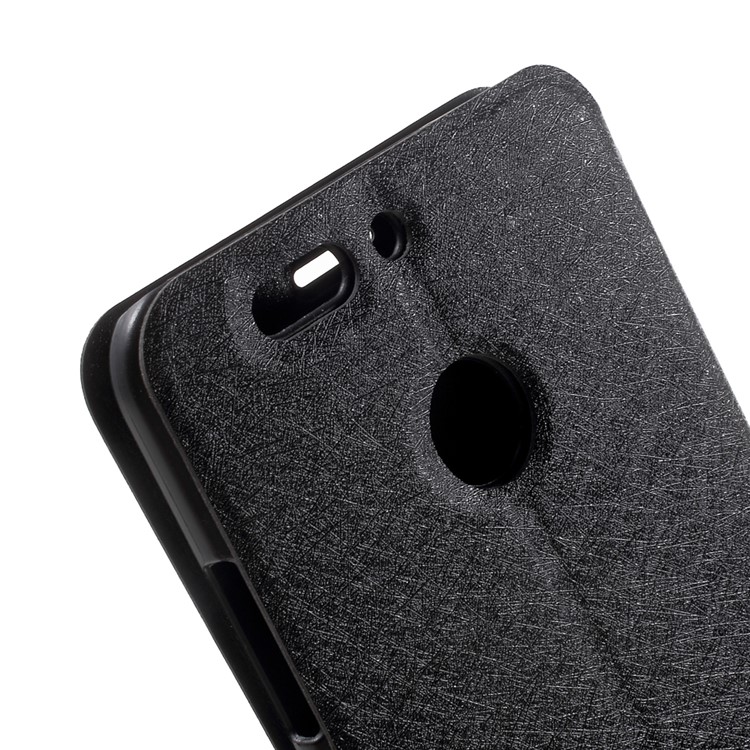 Silk Texture Leather Folio Flip Cover for Huawei Honor 8 Pro / Honor V9 - Black-9