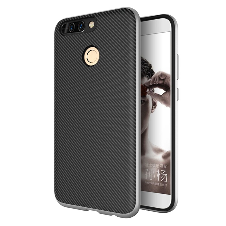 Carbon Fiber Texture PC TPU Back Case for Huawei Honor 8 Pro / Honor V9 - Silver-1