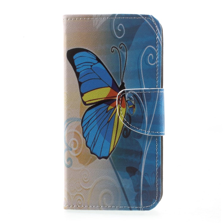 Patterned Magnetic Leather Wallet Case for Samsung Galaxy J5 (2017) - Blue Butternfly-1
