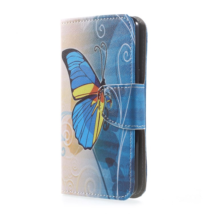 Patterned Magnetic Leather Wallet Case for Samsung Galaxy J5 (2017) - Blue Butternfly-2