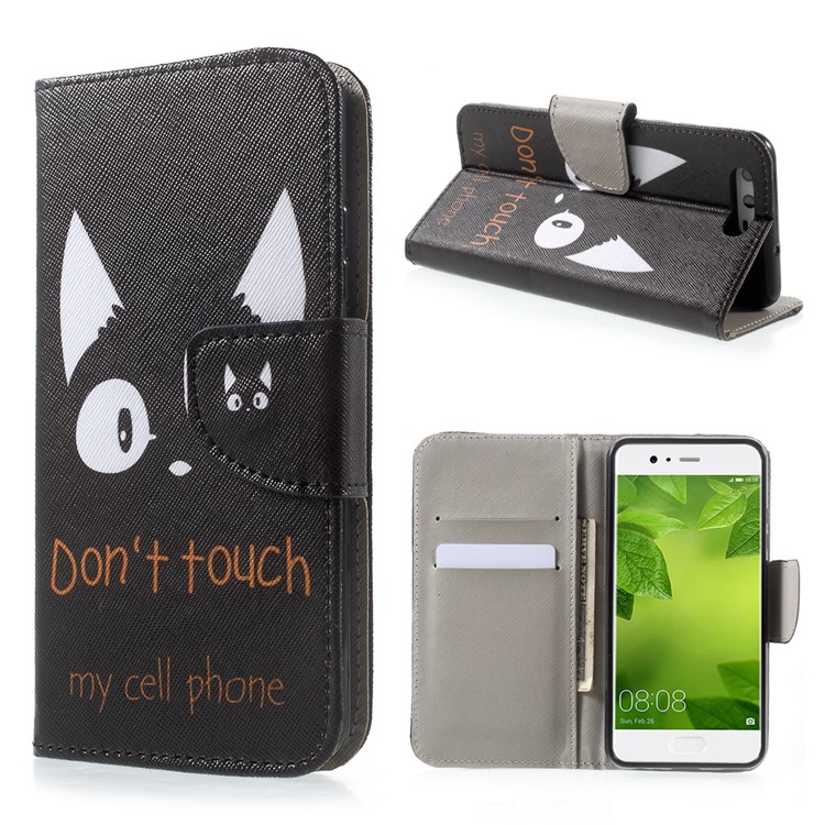 Patterned Leather Wallet Cell Phone Case for Huawei P10 - Monster and Warning-1