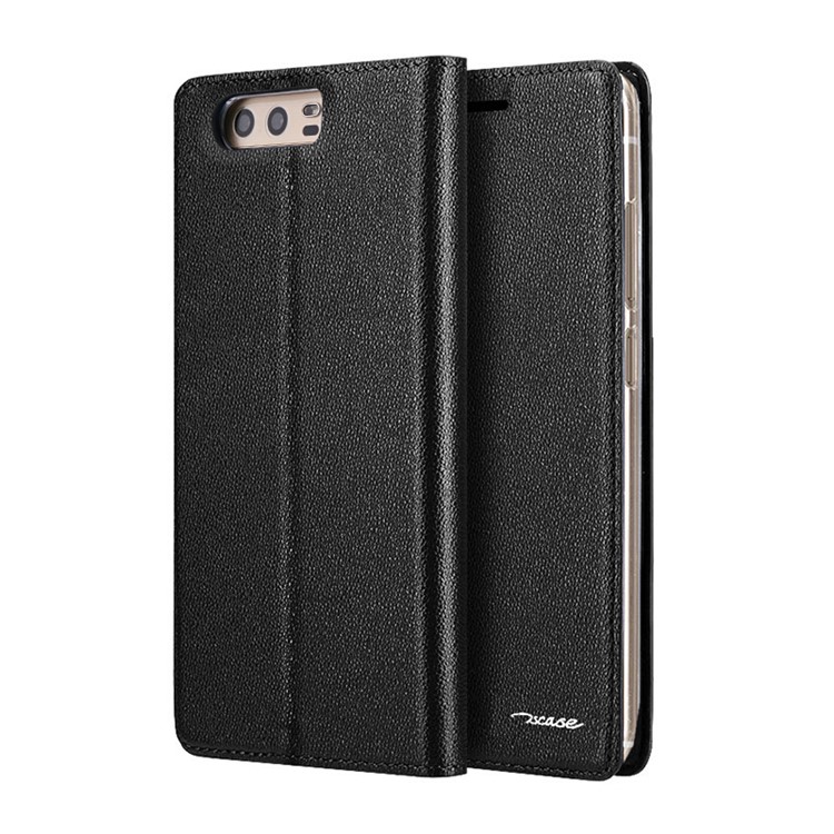 TSCASE Litchi Skin Genuine Leather Flip Stand Case for Huawei P10 - Black-4