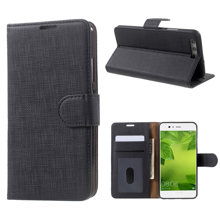 Cloth Texture Flip Stand Leather Wallet Cover for Huawei P10 - Black-1
