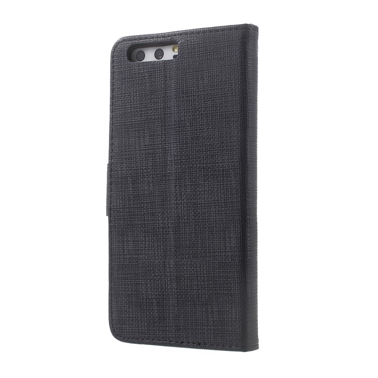 Cloth Texture Flip Stand Leather Wallet Cover for Huawei P10 - Black-3