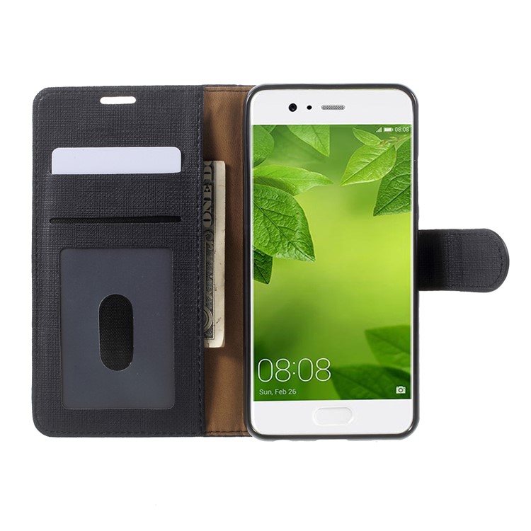 Cloth Texture Flip Stand Leather Wallet Cover for Huawei P10 - Black-6