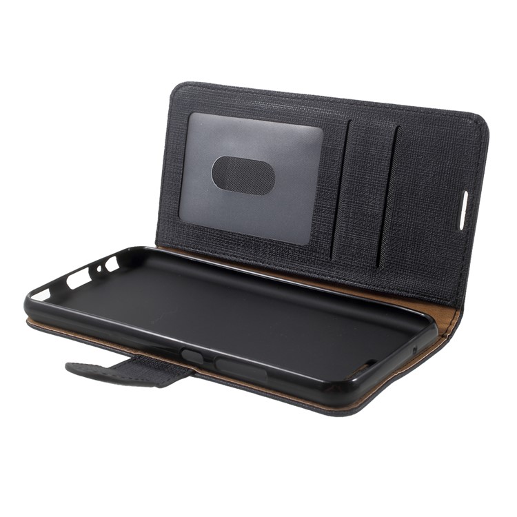 Cloth Texture Flip Stand Leather Wallet Cover for Huawei P10 - Black-7