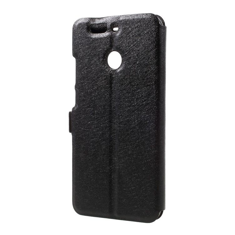 Silk Texture Double Window Leather Stand Flip Case for Huawei Honor V9 / Honor 8 Pro - Black-2