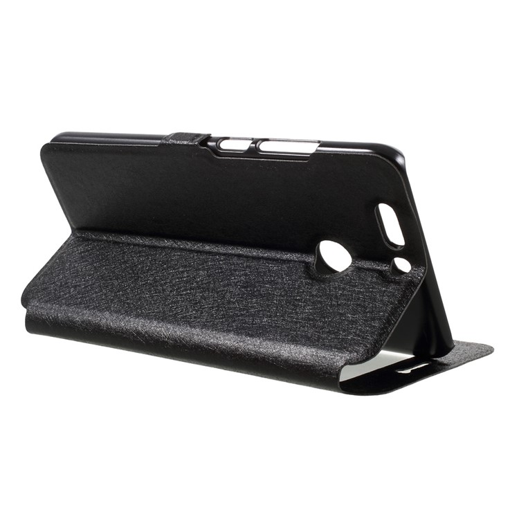 Silk Texture Double Window Leather Stand Flip Case for Huawei Honor V9 / Honor 8 Pro - Black-5