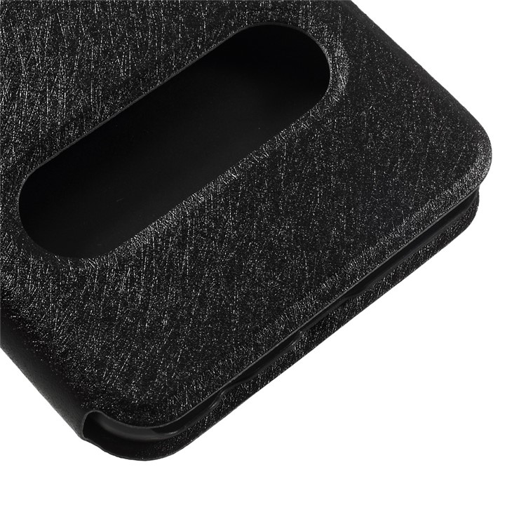 Silk Texture Double Window Leather Stand Flip Case for Huawei Honor V9 / Honor 8 Pro - Black-7